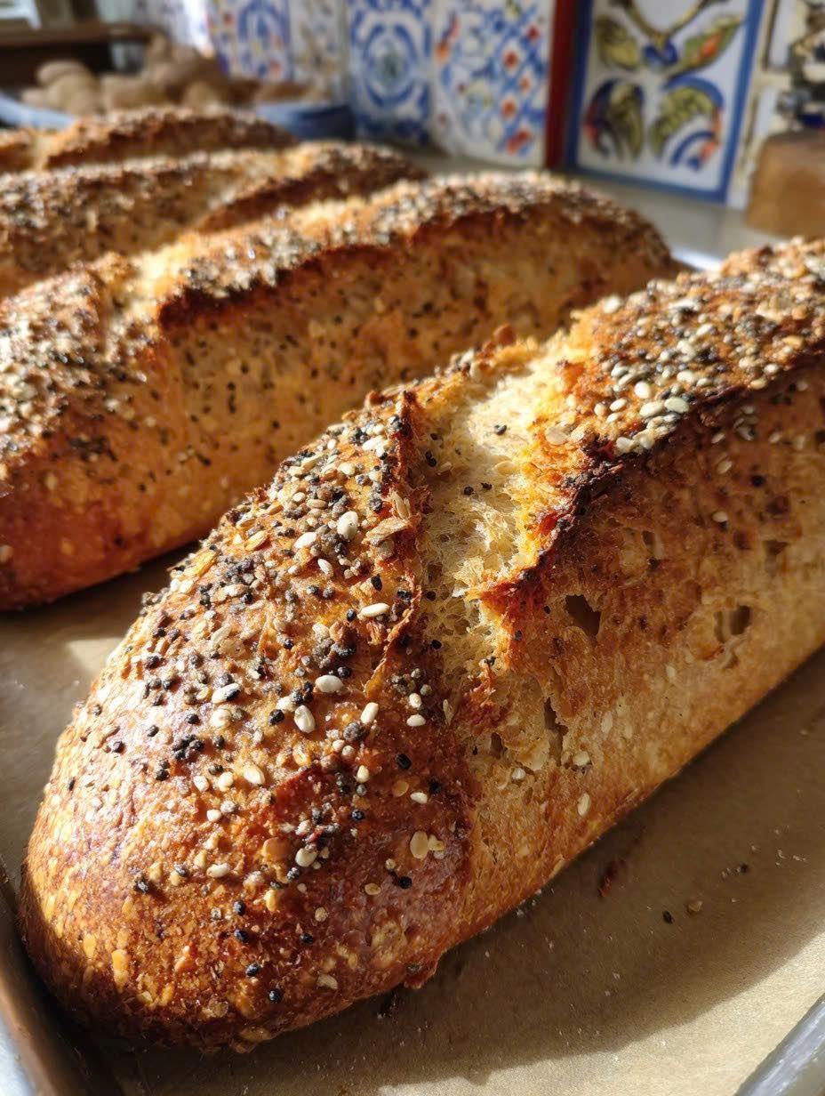 Pain rustique à l’avoine et aux graines de chia (style baguette maison)