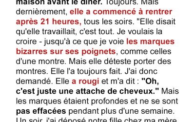 Ma femme a commencé à rentrer à la maison après 21 heures avec des marques bizarres sur les poignets – j’ai donc débarqué à son bureau à l’improviste un soir