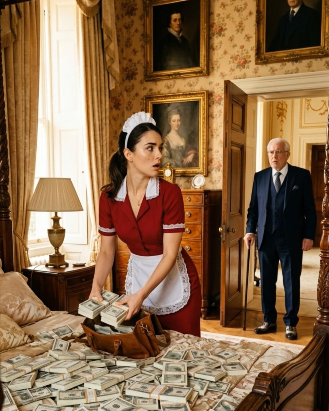 Un millionnaire ruiné rentra chez lui au beau milieu de la nuit… et resta figé en découvrant sa gouvernante près de montagnes de billets dans la chambre d’amis.