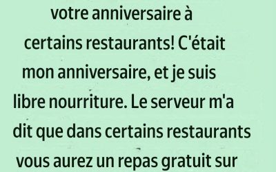 Score Gratuit Anniversaire Repas lors de Ces Restaurants