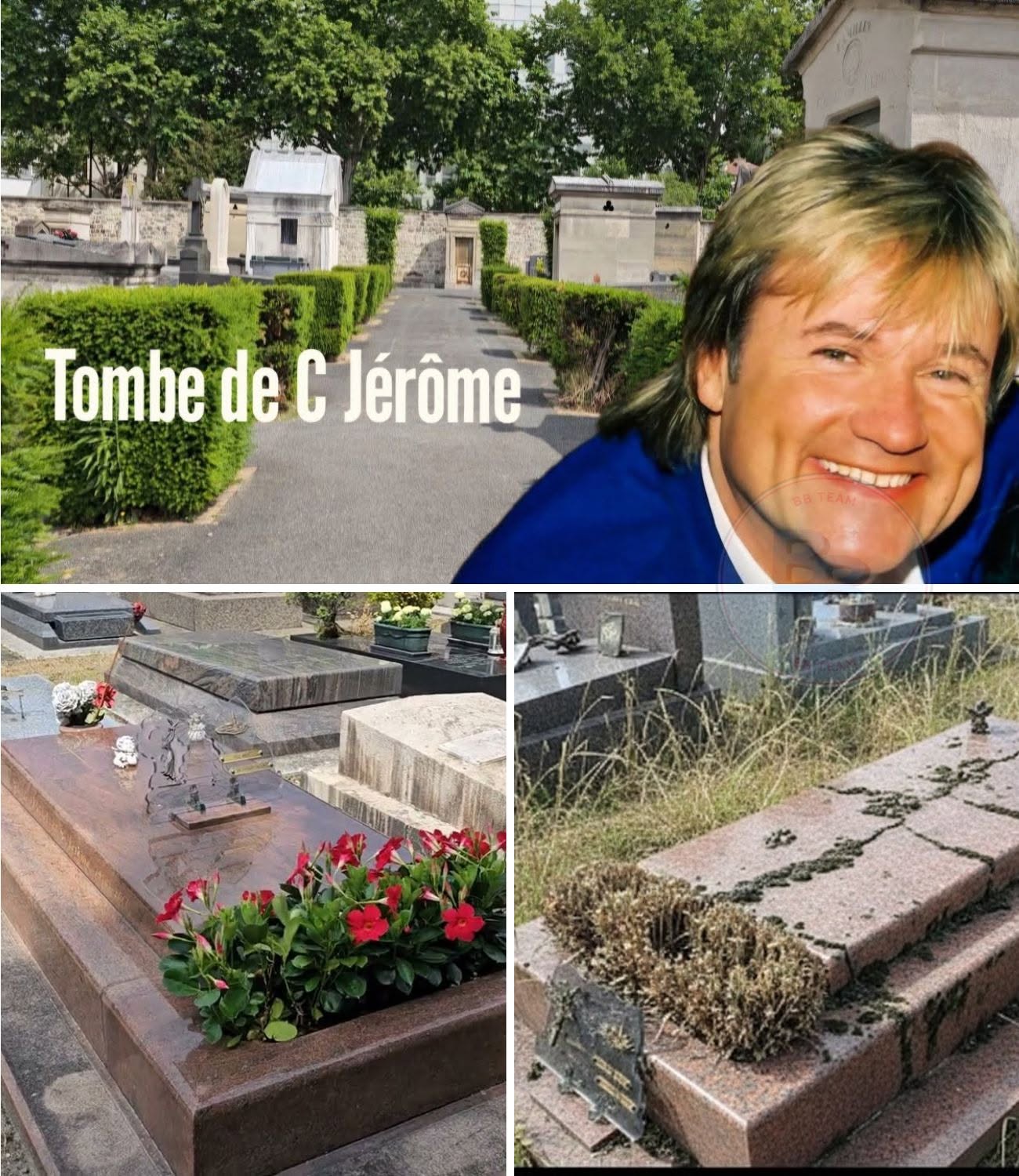 C. Jérôme : L’état actuel de sa tombe au cimetière de C. Jérôme au cimetière ancien de Boulogne-Billancourt est hantant. —Jadis « roi » des chansons d’amour ensoleillées, la dernière demeure de C. Jérôme au cimetière de Boulogne-Billancourt est désormais plongée dans une obscurité inquiétante. Vingt-six ans après ce jour funeste, la tombe de l’ancienne icône de la musique française n’est plus qu’un bloc de pierre froid et désolé, silencieux dans sa désolation. Plus d’applaudissements, plus de fleurs fraîches, seulement les ravages cruels du temps et le silence terrifiant de ses proches. Peut-être, lorsque la musique de « Kiss Me » s’est-elle éteinte, le monde a-t-il condamné trop vite une légende à l’oubli ?