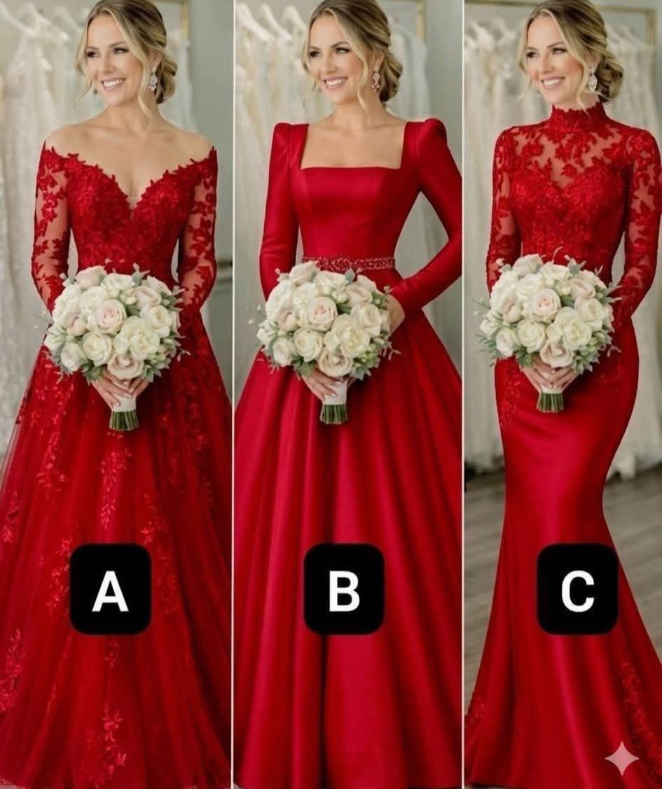 Trois robes. Un instant. Lequel choisiriez-vous ? A, B ou C ? 👰