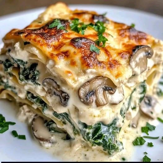 Lasagnes crémeuses aux épinards et aux champignons
