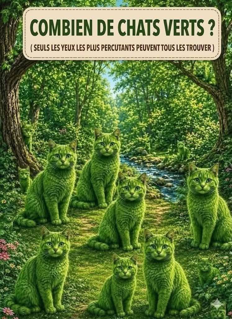 🐱 Combien de chats verts pouvez-vous trouver ? Voir le lien pour réponse 👇