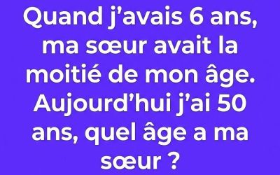 ALERTE PIÈGE ! 97% des gens répondent “50 ans” sans réfléchir. Ne faites pas la même erreur ! Calculez bien avant d’écrire votre réponse. La solution exacte est expliquée sur le lien ci-dessous