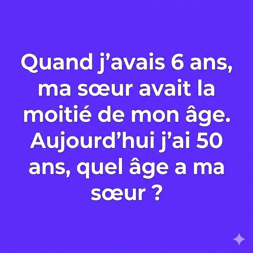 ALERTE PIÈGE ! 97% des gens répondent “50 ans” sans réfléchir. Ne faites pas la même erreur ! Calculez bien avant d’écrire votre réponse. La solution exacte est expliquée sur le lien ci-dessous