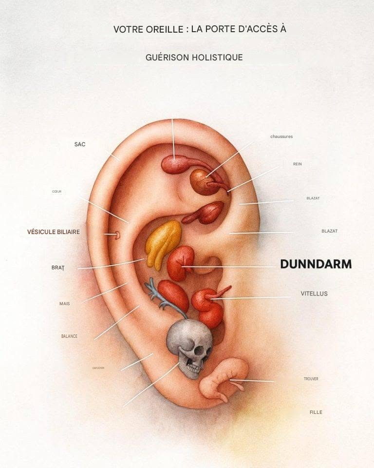 Les zones au centre de l’oreille sont reliées à l’estomac, à l’intestin grêle et au système digestif. Ils sont particulièrement utiles pour les ballonnements, la sensation de douleurs pleines ou abdominales.