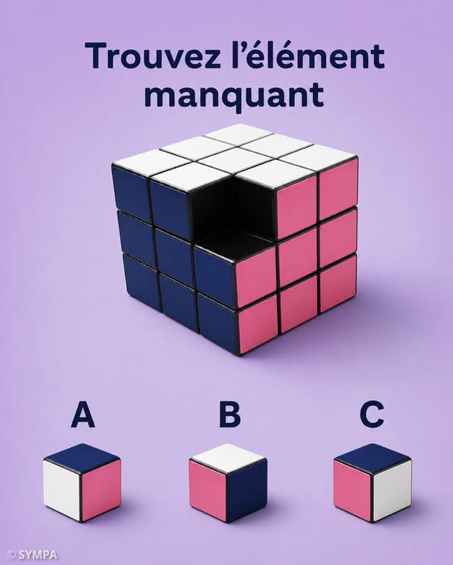 95% des gens se trompent ! Pouvez-vous trouver la pièce manquante du cube ?