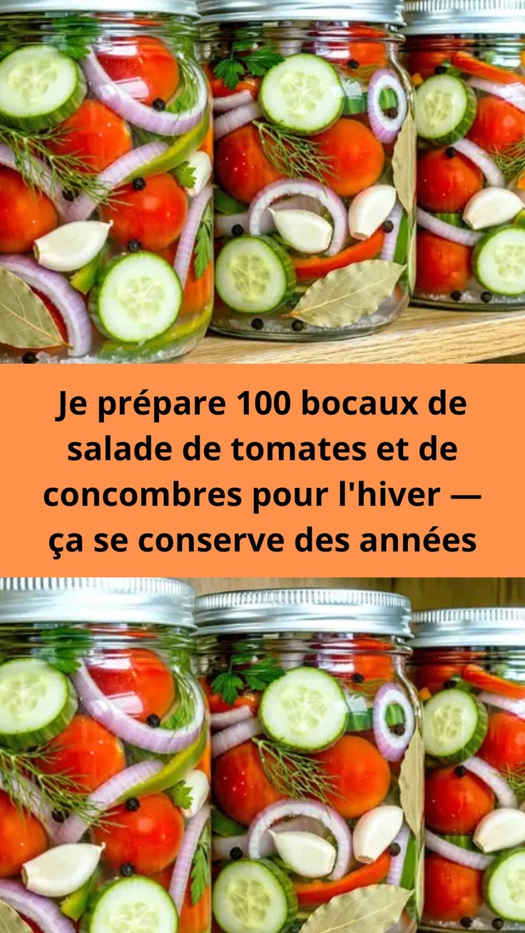 Je prépare 100 bocaux de salade de tomates et de concombres pour l’hiver — ça se conserve des années