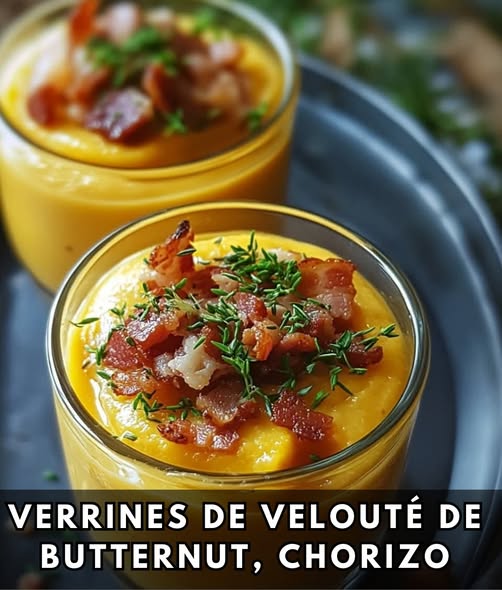 Verrines de Velouté de Butternut, Chorizo et Lard – Une Explosion de Saveurs