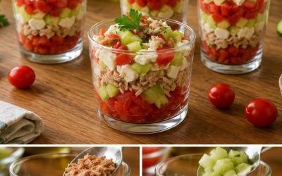 Tartare de concombre, thon, feta et tomate en verrine : une entrée fraîche et légère