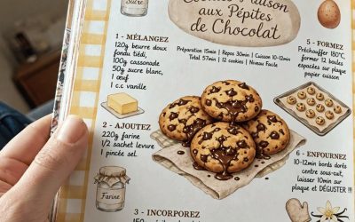 🍪 Cookies Maison aux Pépites de Chocolat  Craquez pour ces cookies maison ultra-gourmands, dorés et légèrement croustillants sur les bords, avec un cœur encore moelleux et généreusement garni de pépites de chocolat.  Préparation : 15 min Repos : 30 min Cuisson : 10 à 12 min Temps total : 57 min Portions : 12 cookies Niveau : Facile Type de plat : Dessert • Goûter • Pâtisserie maison Voir moins
