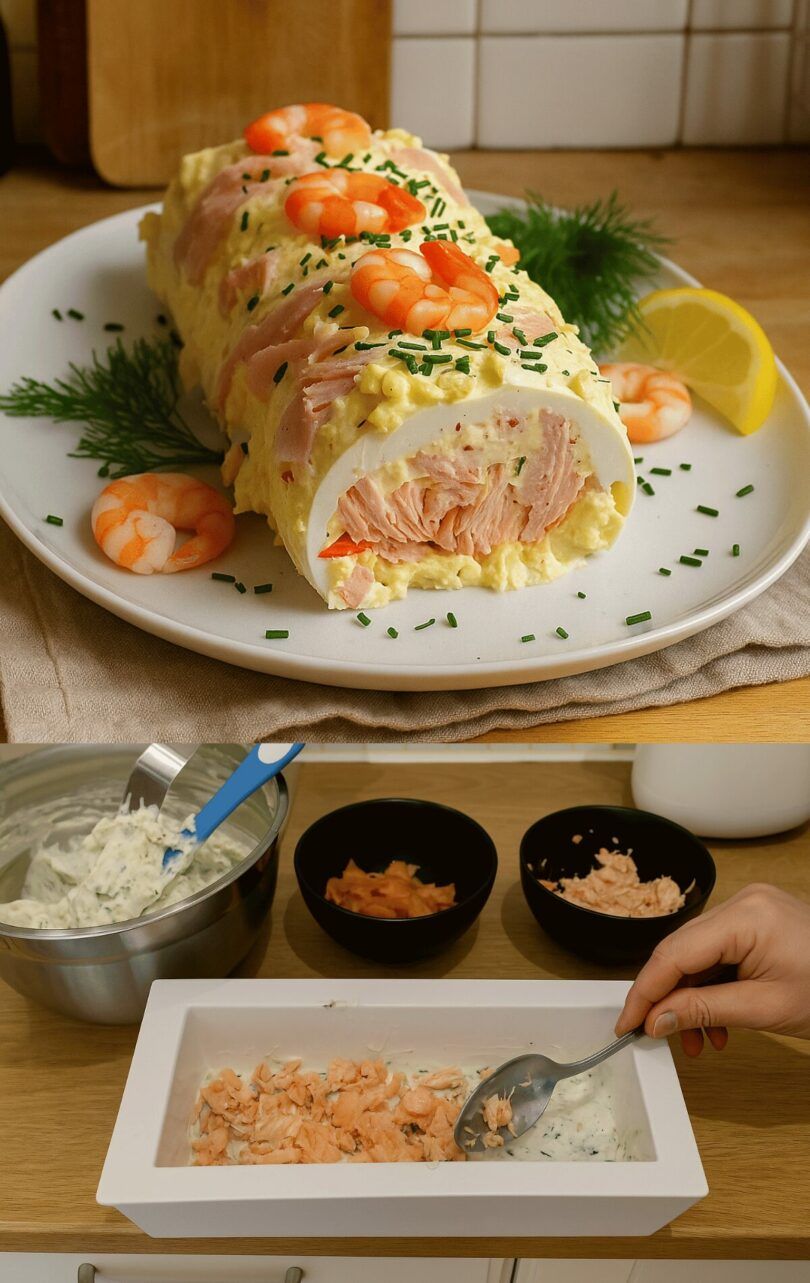 La bûche salée au crabe et saumon fumé est une entrée raffinée et originale 😍 Avec sa texture fondante, ses saveurs marines délicates et sa touche citronnée fraîche, elle apporte une vraie touche chic à vos repas ✨  Parfaite pour les fêtes, un buffet ou un apéritif d’exception !