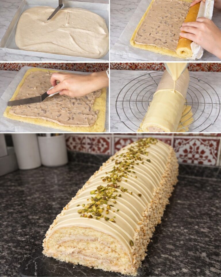 Gâteau roulé pâtissier sans crème liquide – Crème au lait & chocolat, glaçage chocolat blanc