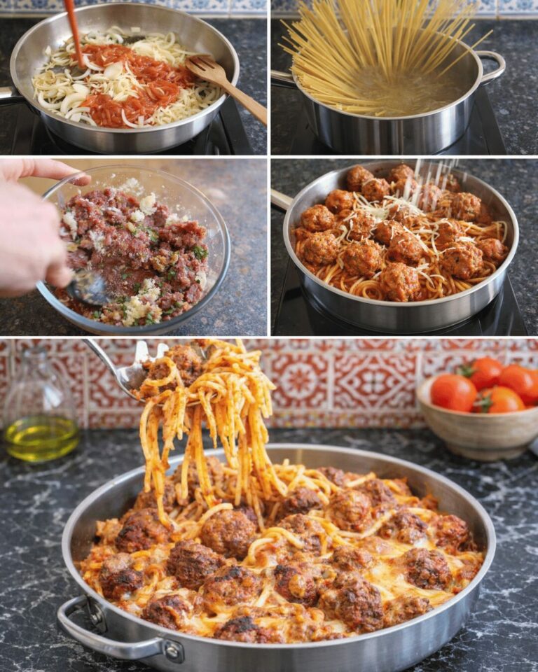 Gratin de Linguine aux Boulettes de Viande – Recette Premium Familiale et Gourmande