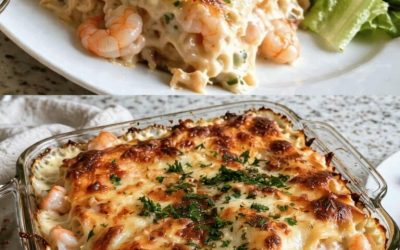 Gratin de Pâtes aux Crevettes, Sauce Crémeuse et Fromage Gratiné