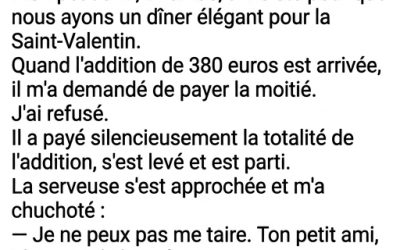 Mon copain m’a demandé de partager l’addition le jour de la Saint-Valentin, et ce qui s’est passé ensuite a mis fin à notre relation de 7 ans.