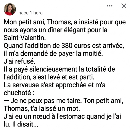 Mon copain m’a demandé de partager l’addition le jour de la Saint-Valentin, et ce qui s’est passé ensuite a mis fin à notre relation de 7 ans.